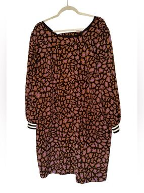Brown & Pink Leopard Print Shift Dress SIZE 2X (18)